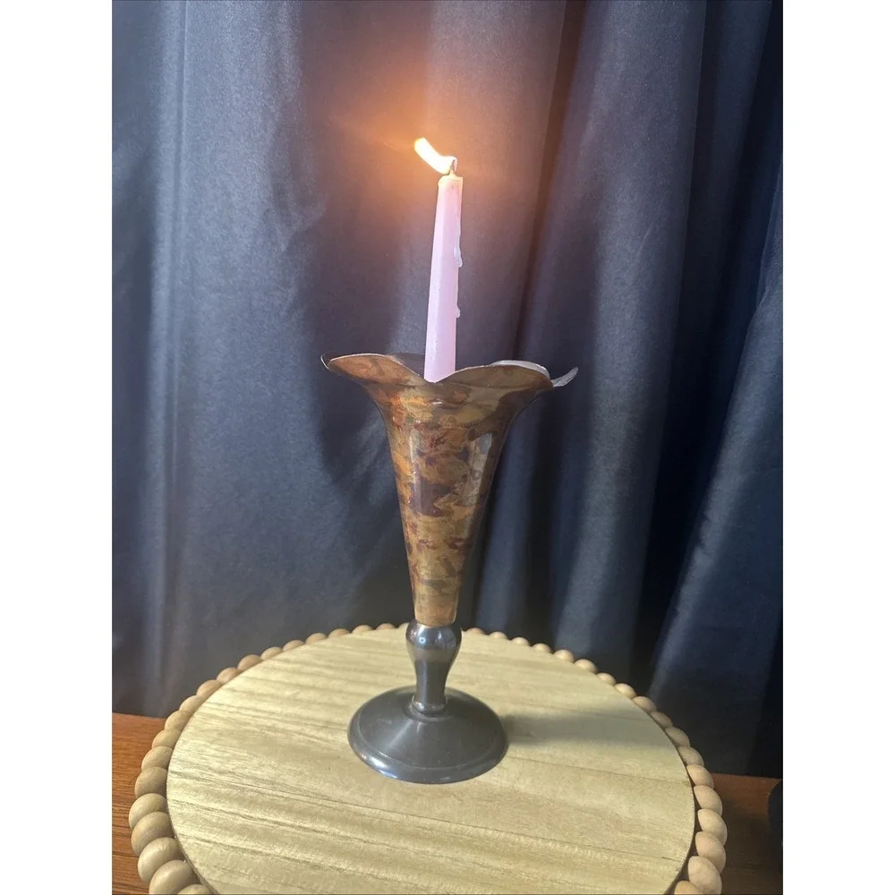 Old Vintage Copper And Brass Candle Holder 9